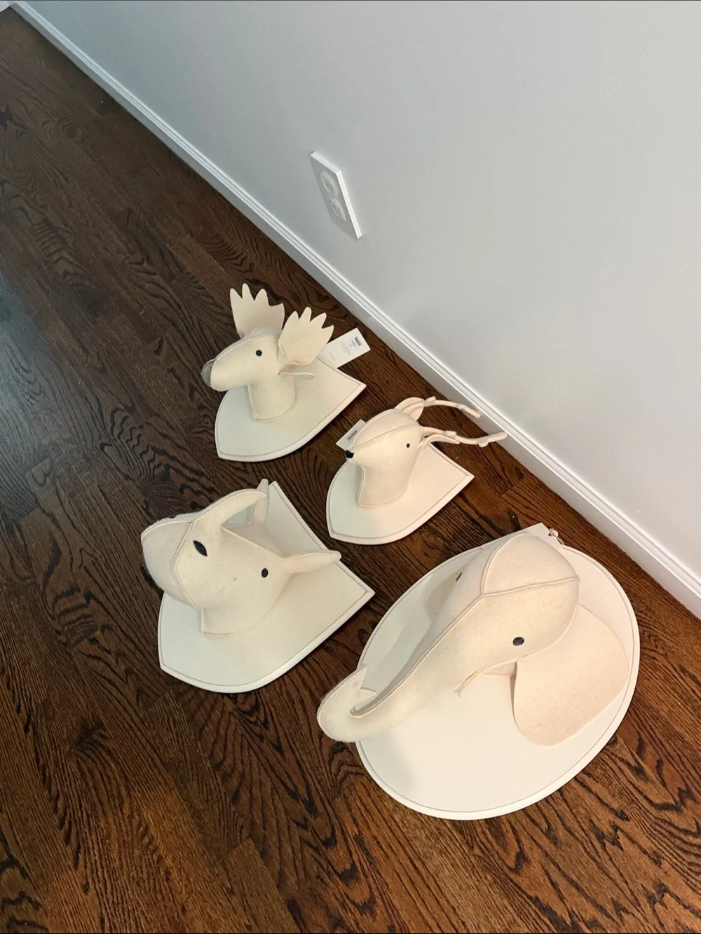 Restoration Hardware Cream Felt Animal Wall Mount Set